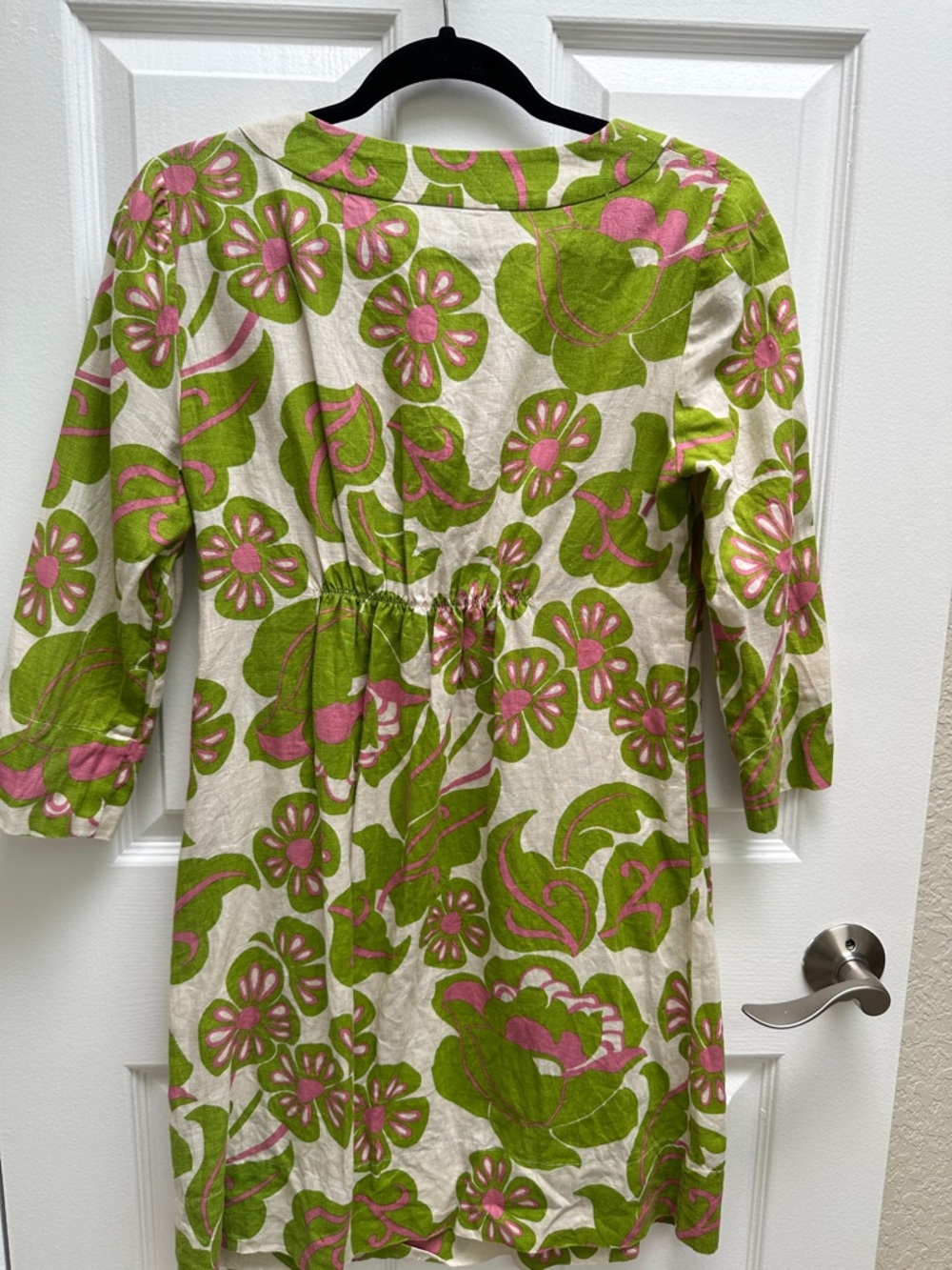 Boden Floral Linen Tunic Dress in Green & Pink - Picture 4 of 4